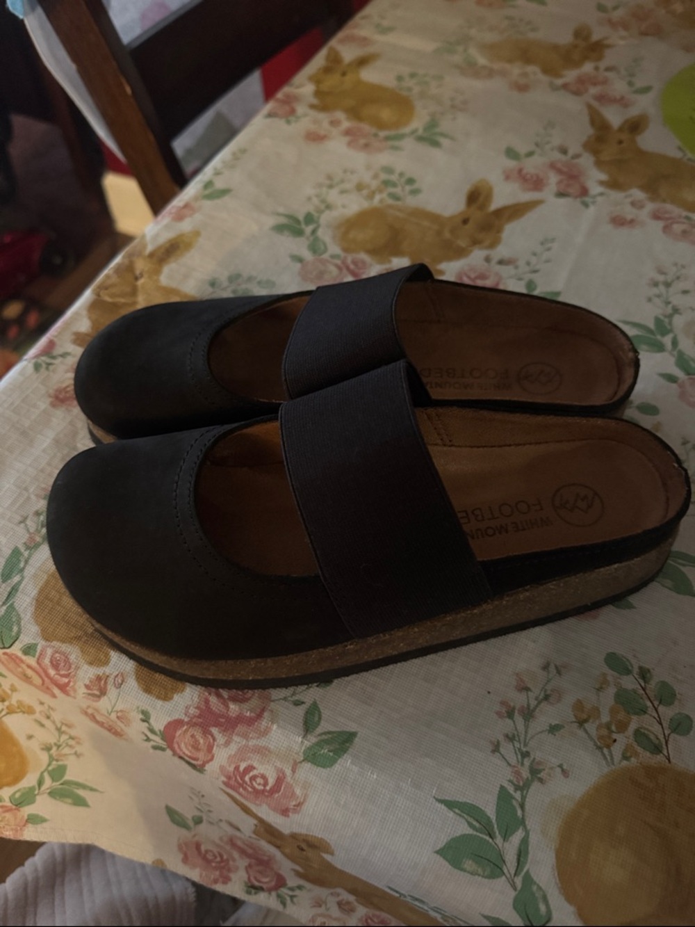 White Mountain Black Slip-On Mary Jane Mule with Elastic Strap